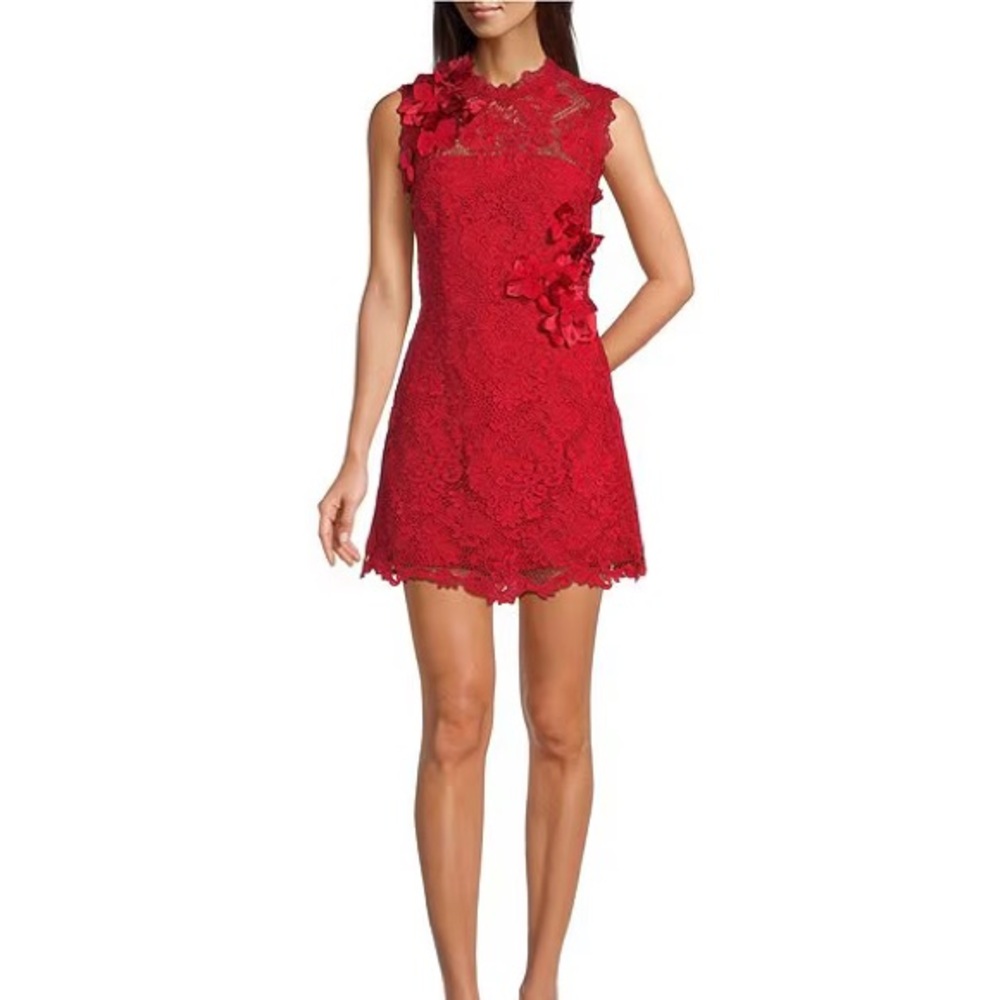 Muse by Marchesa Cardinal High Neck Corded Lace Mini Dress